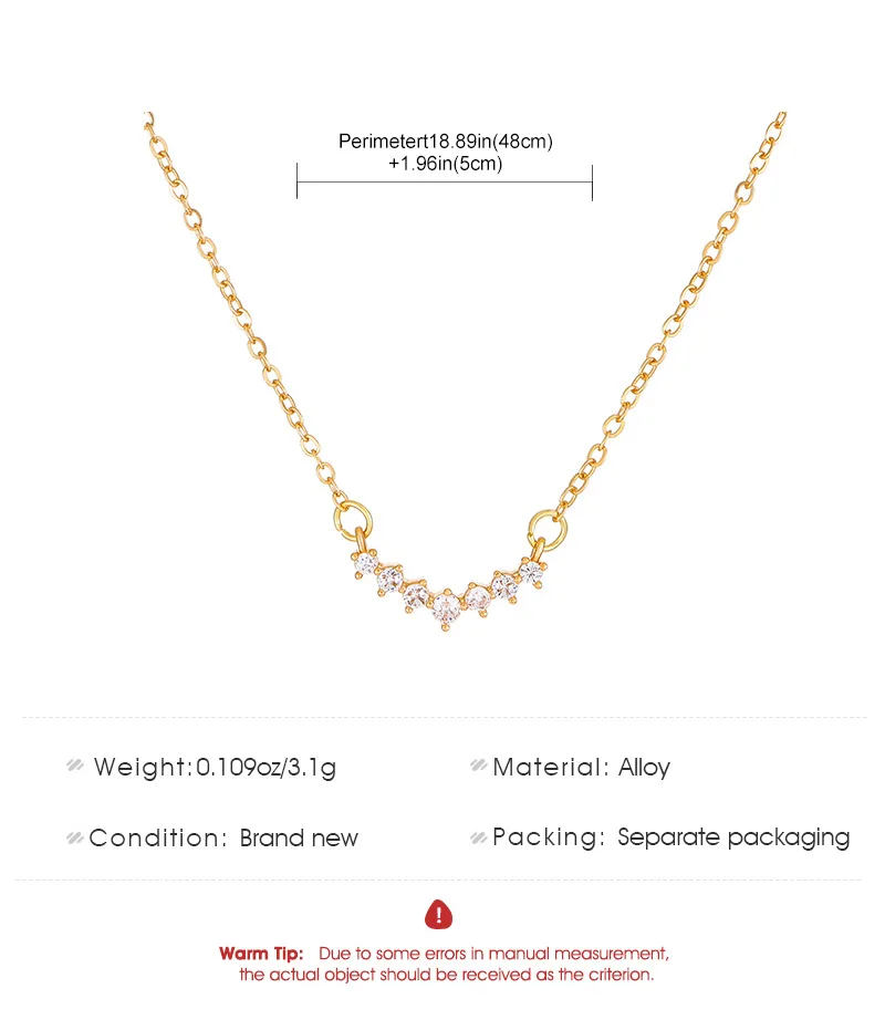 Simple Cubic Zirconia Necklace Women's Retro Fashion Niche Design Arc Pendant Collar Chain Temperament Necklace Pendants Elegant