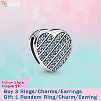 smuxin 925 sterling silver bead blue pav%c3%a9 heart clip charm fit original pandora bracelets for women diy jewelry making