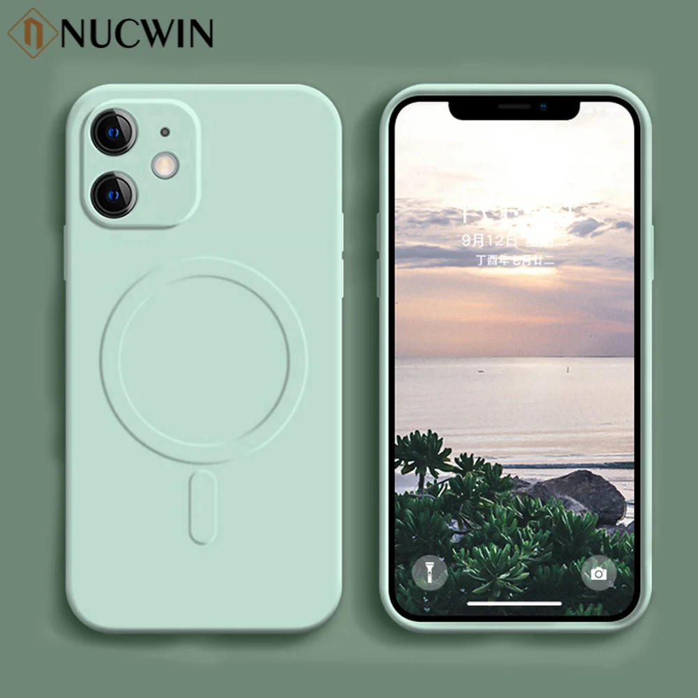 

Luxury Magnetic Wireless Charger Case For iPhone 13 12 11 Pro Max Mini X Xs Xr 7 8 Plus SE 2020 Liquid Silicone Shockproof Cover