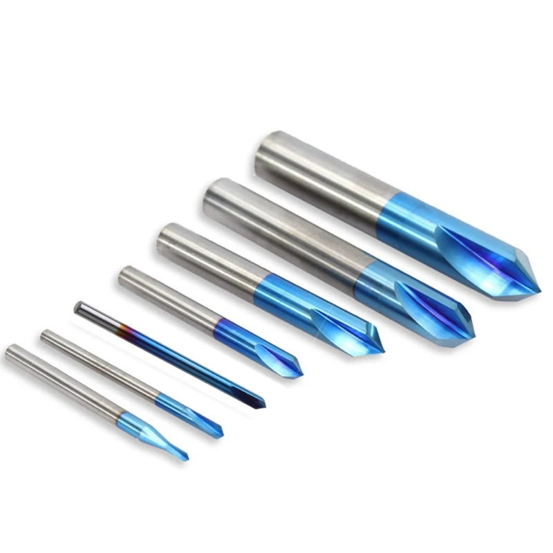 

90 Degree 2 Flute Blue Coating Tungsten Steel Router Bit Chamfer End Mill