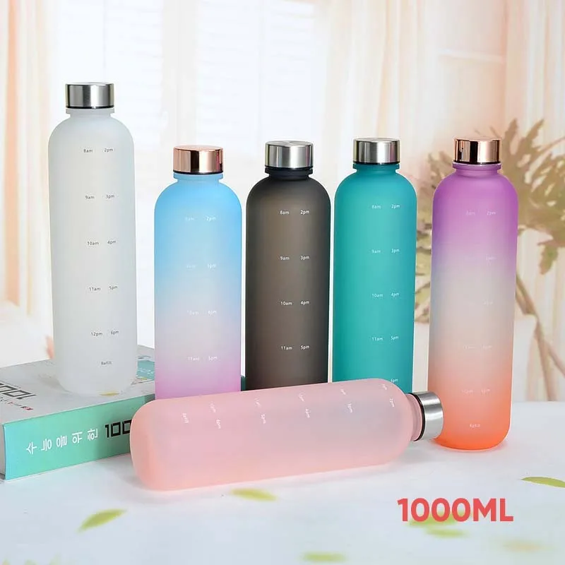 

Large Capacity Water Bottle Drink Cup Plastic Water Cups Time Scale Frosted Outdoor Sports Student Couple Bottles Wholesale