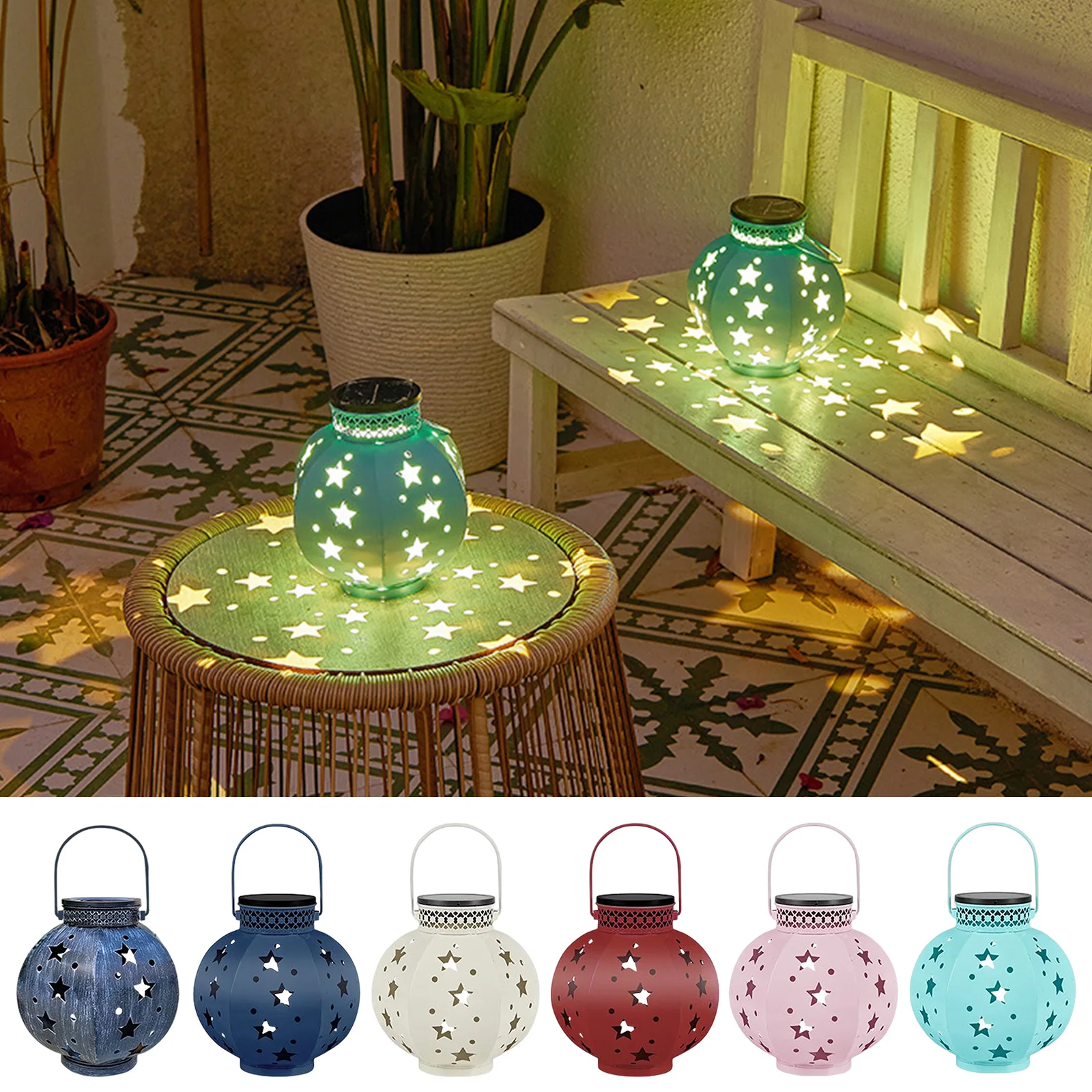 

Solar Decorative Lanterns Hanging Star Projection Light and Shadow Lantern Hollow IP64 Waterproof Home Decor for Courtyard Porch