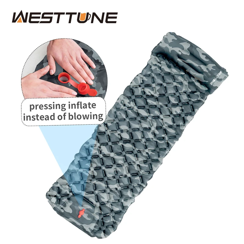 

Outdoor Ultralight Sleeping Pad Camping Inflatable Mattress with Built-in Pump & Pillow Air Mat for Travel Backpacking Hiking