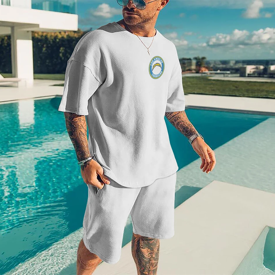 

2022 Summer New Men's Suits 3D Printing Solid Color T-shirt Shorts 2-Piece Set Fashion Casual Round Neck Oversized Sportswear