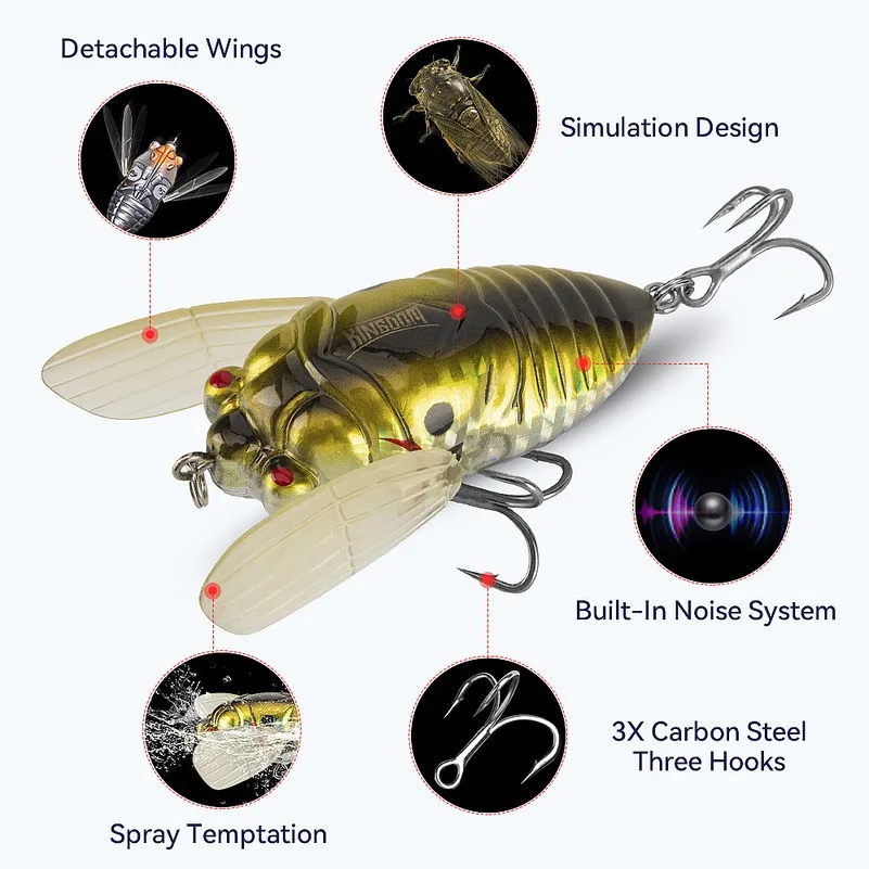 Фото Воблеры Kingdom Simulation Cicada для рыбалки, 40 мм, 55 мм, плавающие, для морской воды, имитация насекомых, жесткие приманки №4