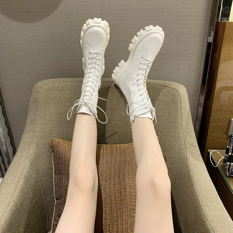 

2022 New Round Toe Lace-Up Mid-Tube Fashion Personality British Style Mid-Heel Thick-Soled Martin Boots Women's boots