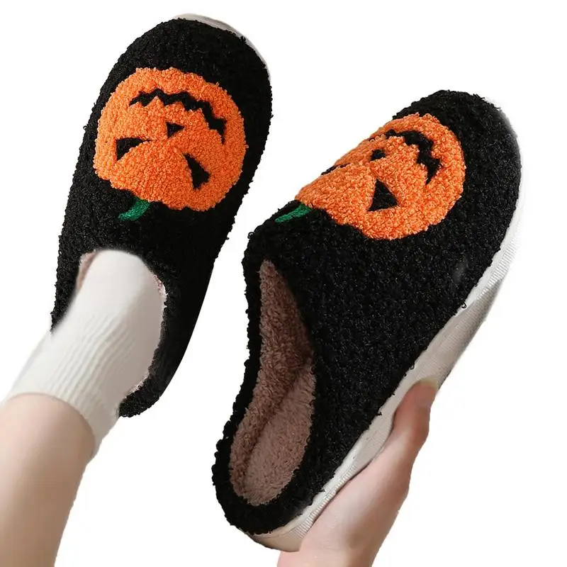 

Candy Corn Lantern Slippers For Women Pumpkin Color Design Short Plush Sock Non-slip Comfy Home Slippers Fluffy Fur Woman Shoes