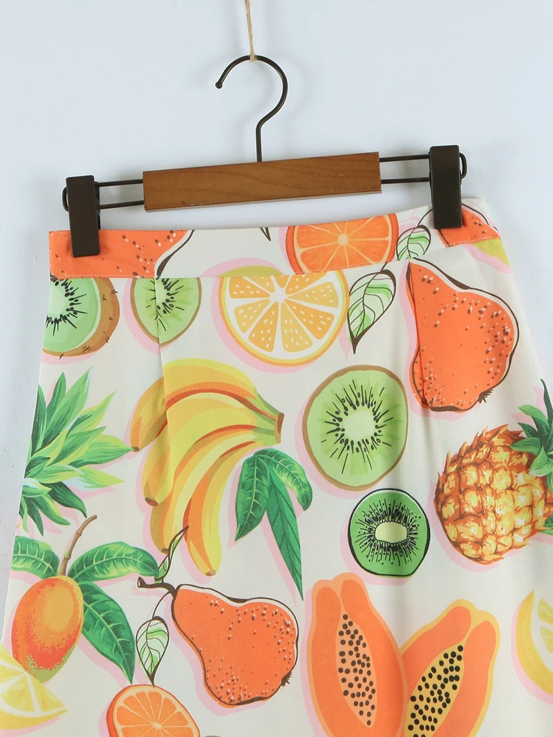 Летняя юбка миди с высокой талией и принтом фруктов Женская трапециевидная