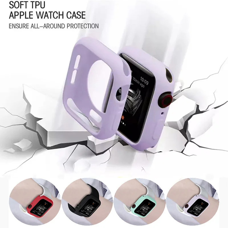 Силиконовый чехол для Apple Watch Series 7 6 SE 5 4 3 2 защитная задняя крышка из ТПУ iWatch Edition 45