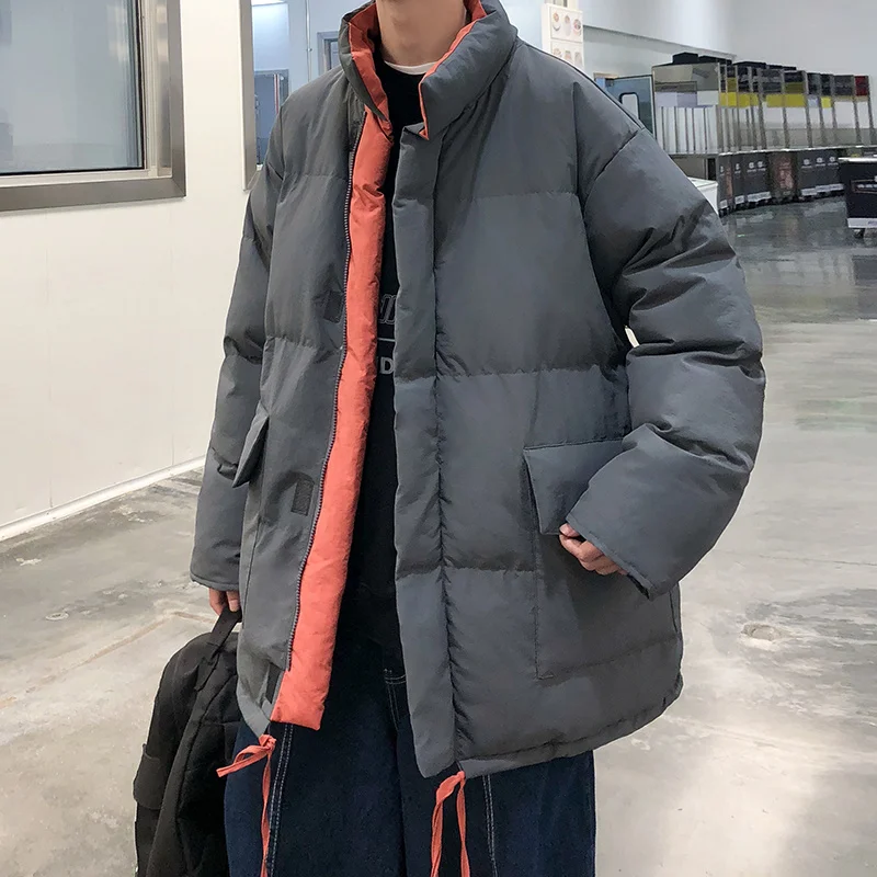 Winter Jacket Men Warm Fashion Mid Length Thicken Coat Men Streetwear Korean Loose Grey Black Thick Jackets Mens Parker Clothes