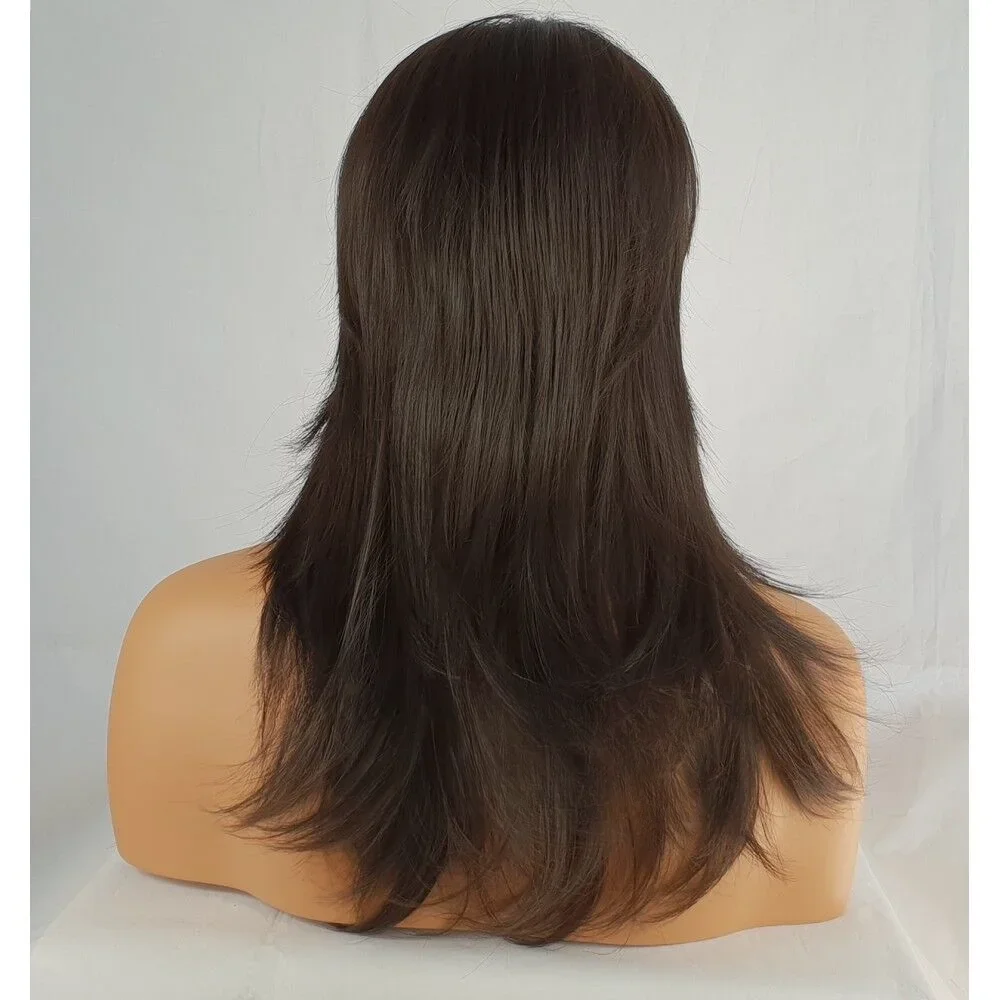 Темно-коричневый синтетический женский длинный парик