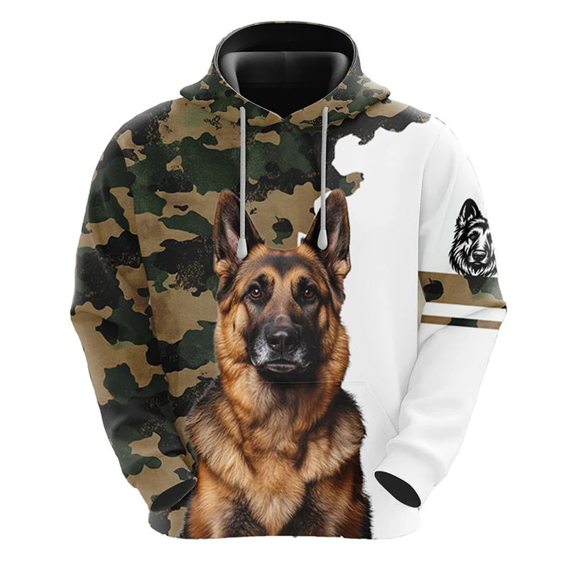 Толстовка мужская камуфляжная с 3D-принтом собаки повседневный уличный костюм