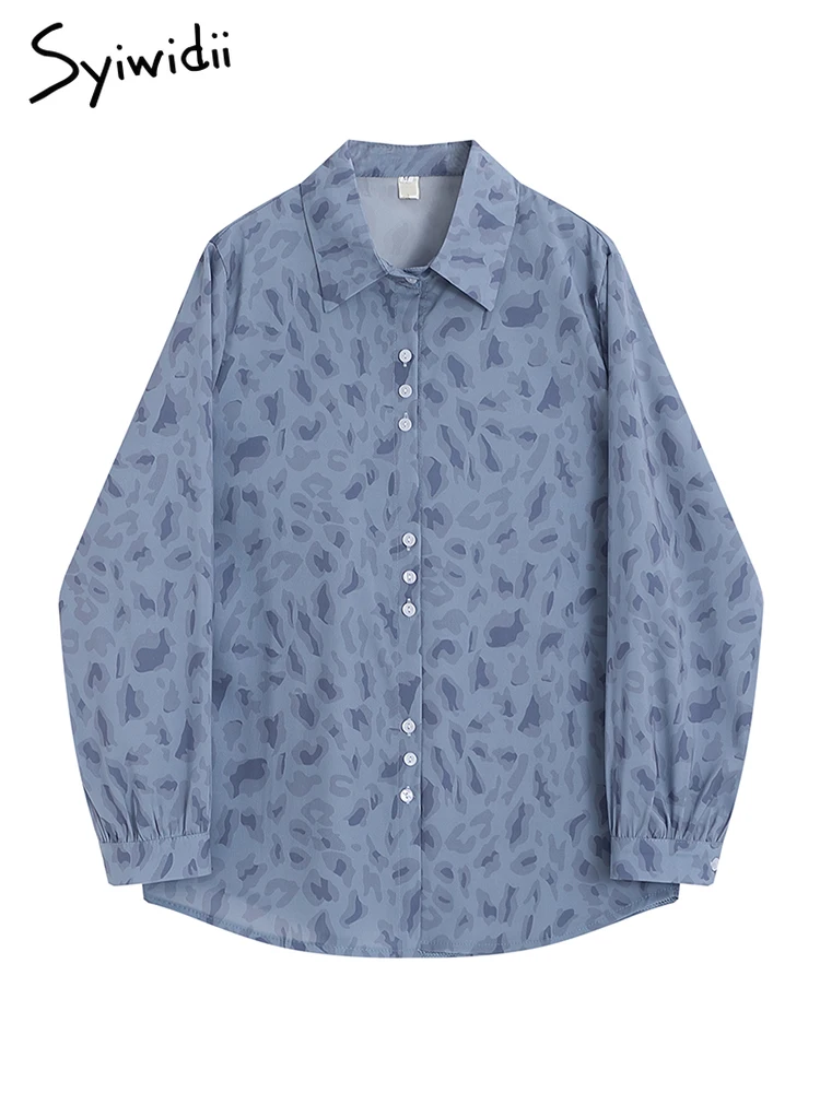 Женская шифоновая блузка на пуговицах с леопардовым принтом и длинным рукавом |