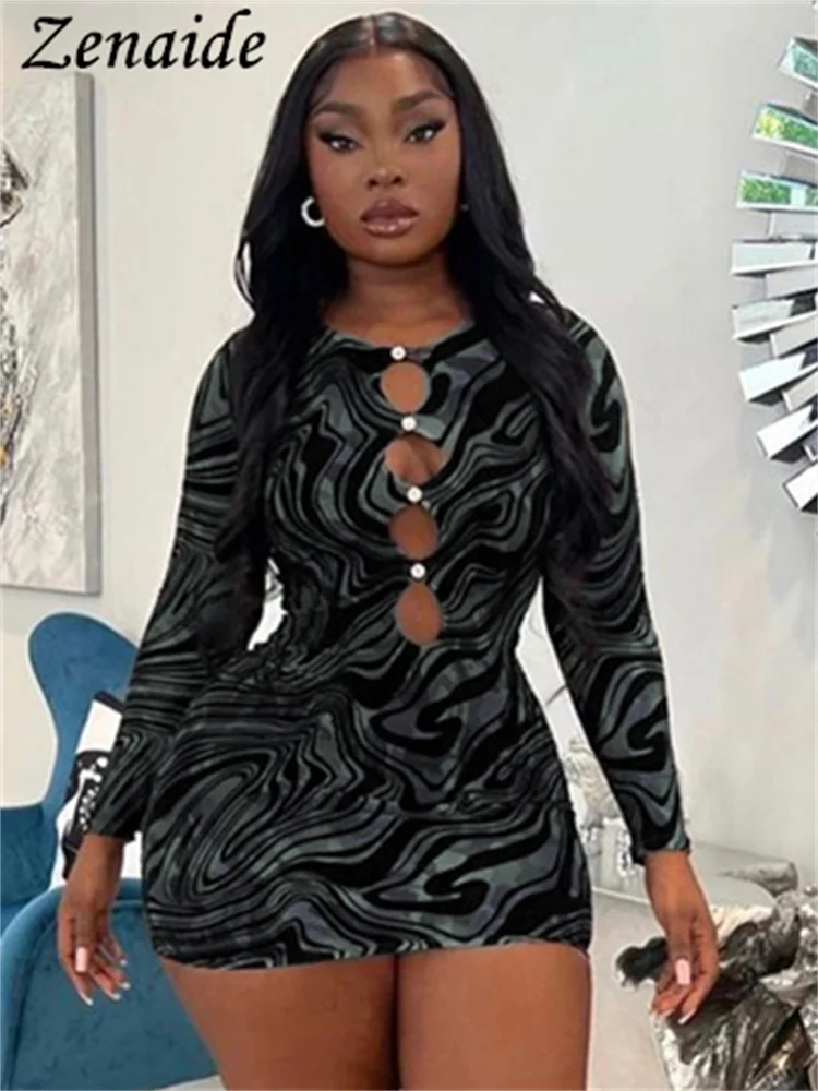

Женское облегающее мини-платье Zenaide с принтом, сексуальные платья Y2K с длинным рукавом и вырезами, Клубная одежда для вечерние, Осень-зима 2022