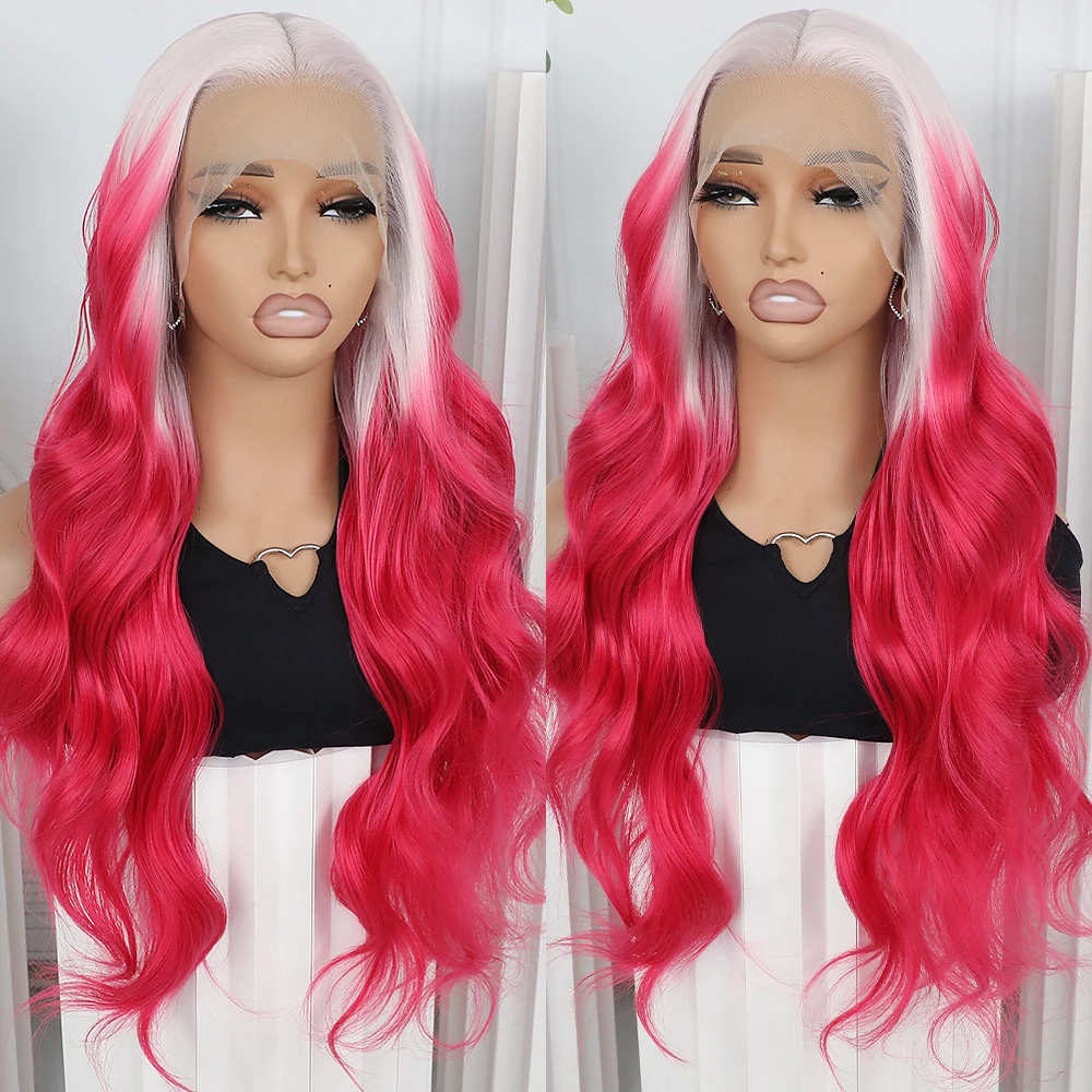 Apolaurel Ombre Rose Синтетический парик спереди объемная волна для женщин со