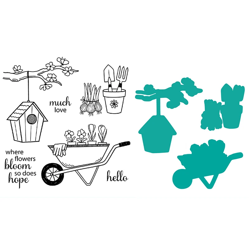 

2023 New SWEET SPRING Bird Nest Trolley Flowerpot Gardener Clear Stamps Metal Cutting Dies For Making Greeting Card Scrapbook