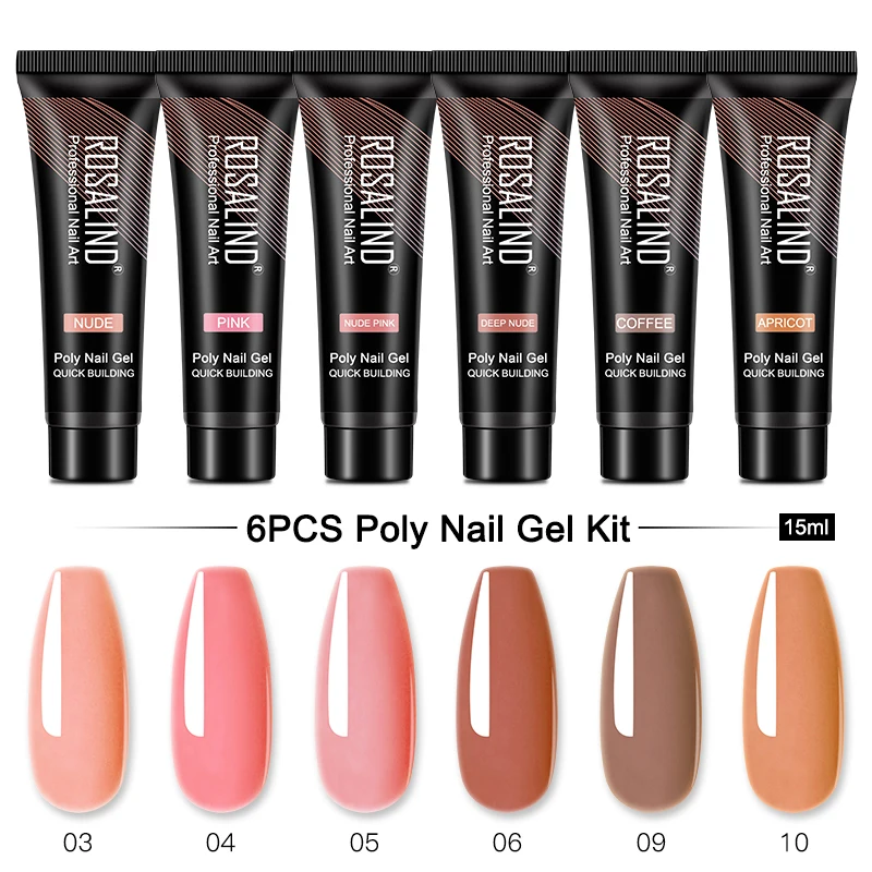 

ROSALIND 15ml Poly Nail Gel Set For Nails Extension Gel Polish Semi Permanent Vernish Base&Top Coat Varnish Gel Nail Polish