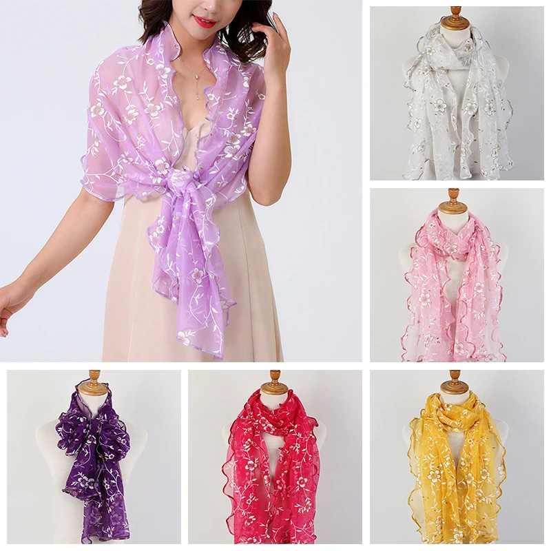 

Summer Elegant Hijab180cm Multiple Colour Covered Fungus Leaf Flower Lace Bandana Scarf for Women Foulard Long Shawl