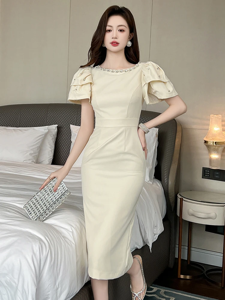 Женское Деловое платье элегантное облегающее OL с рукавами-фонариками в стиле