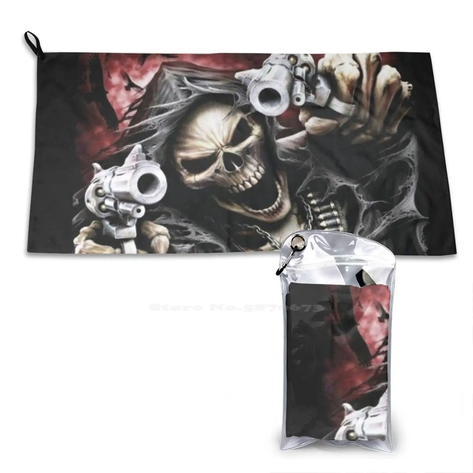 Мягкое Полотенце Death With Guns Высококачественная Спортивная мочалка Skull с