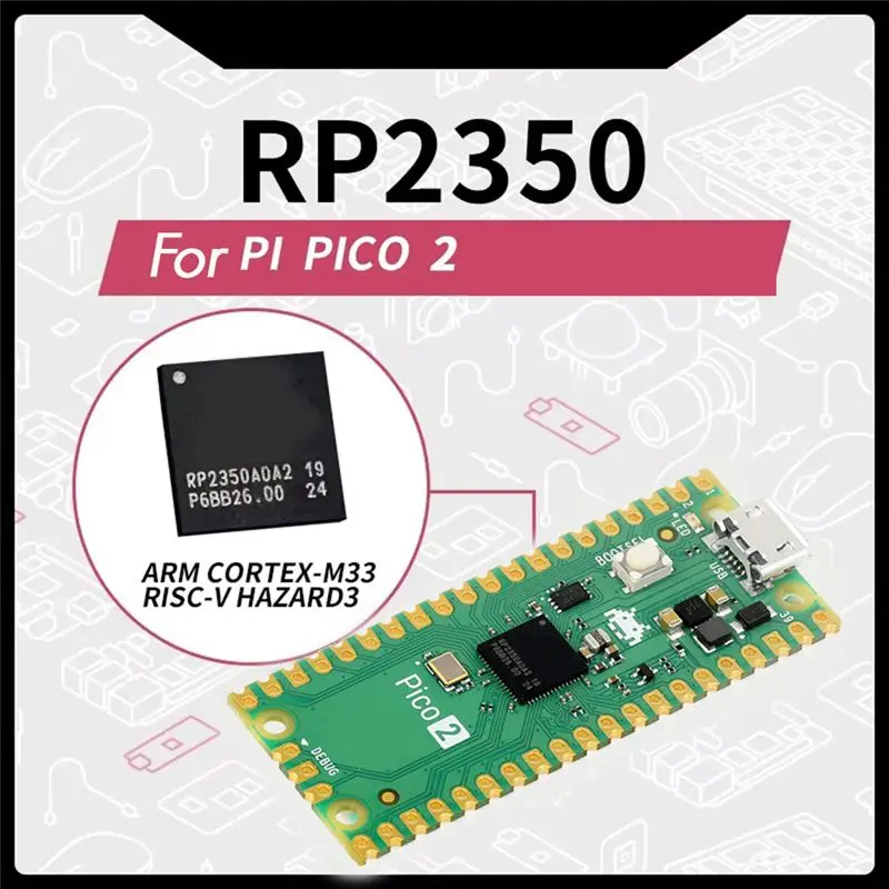 Фото AA08-для платы разработки Raspberry Pi Pico 2-CC с микроконтроллером RP2350 Cortex-M33, RISC-V, с паяными контактными разъемами. №2