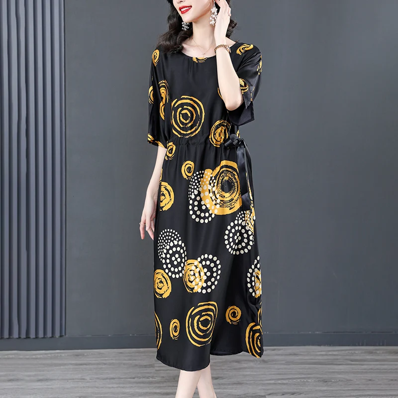 

Женское свободное платье с коротким рукавом, приталенное льняное платье с юбкой, лето 2023