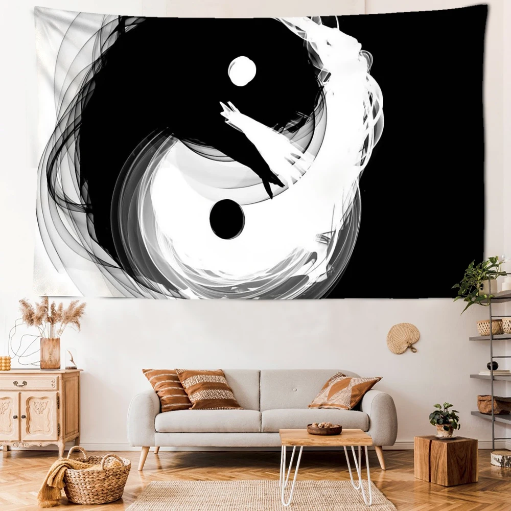 

Black And White Taiji Tapestry Wall Hanging Tower Art Witchcraft Mysterious Abstract Dormitory Living Room Home Decor