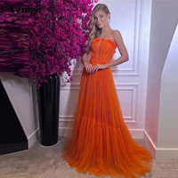 verngo bright orange tulle long prom dresses strapless 3d flowers applique bones tiered arabic women party evening gowns 2022