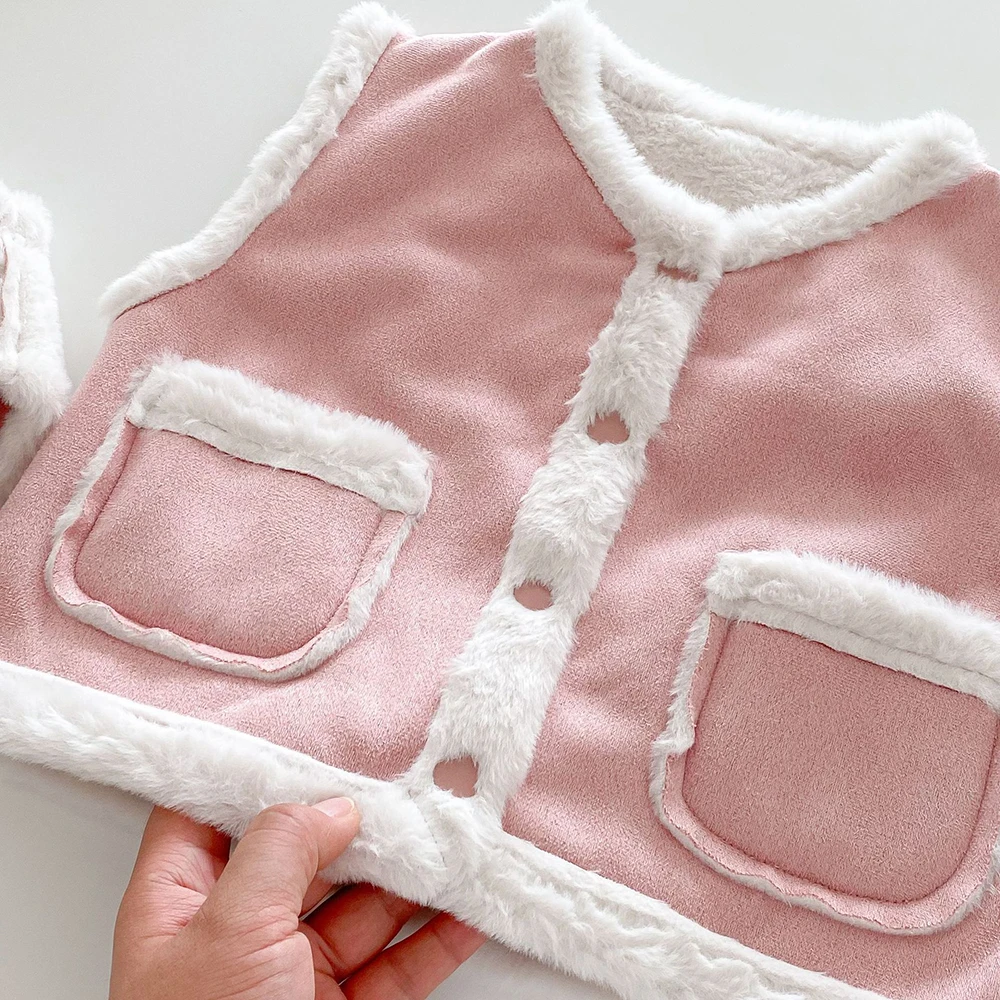 Детский бархатный жилет для девочек на осень и зиму плотные теплые меховые