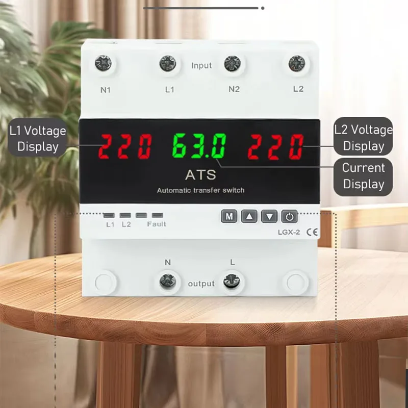 Фото 63A 100A 2P 220V Защита от повышенного и пониженного напряжения Ats Переключатель с цифровым дисплеем №2