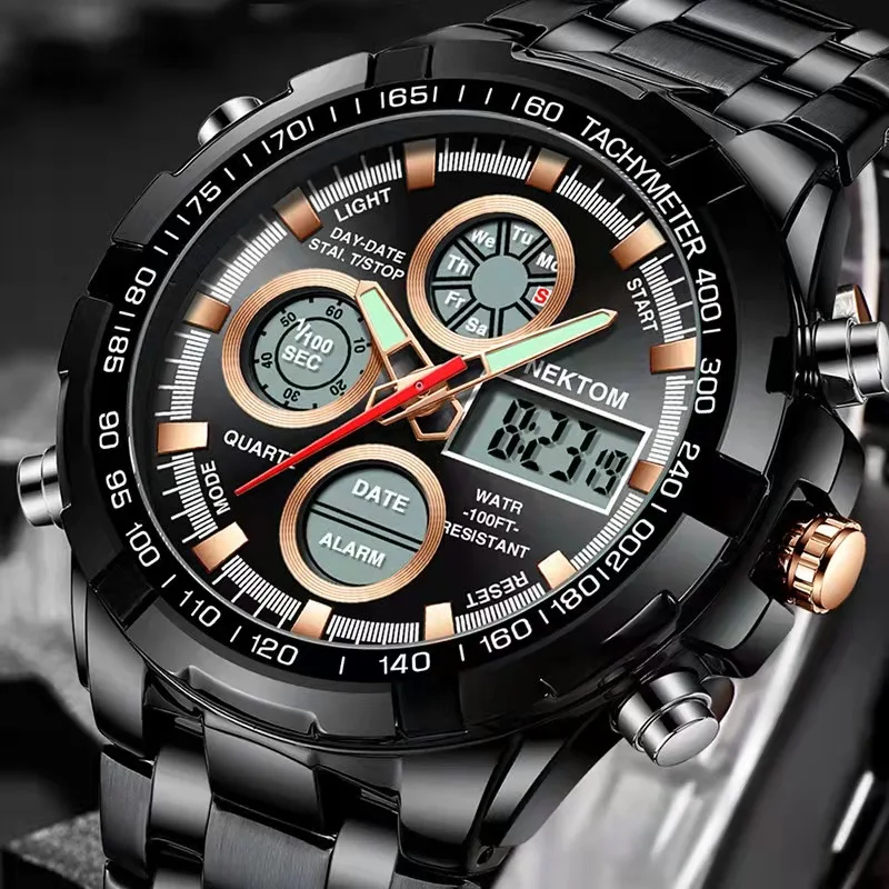 

NEKTOM Watches For Men Luxury Brand Sport Quartz Wristwatch Waterproof Military LED Digital Clock Men Watch Relogio Masculino