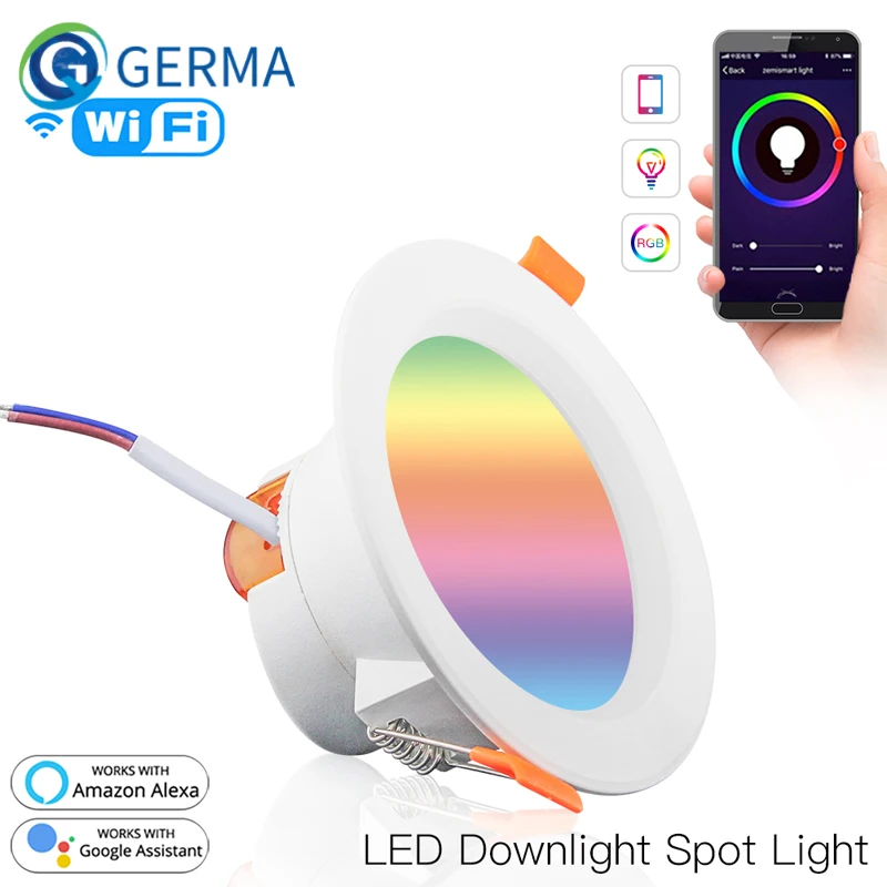 

WiFi Smart LED Downlight Dimming Round Spot Light 7W RGB Color Changing 2700K-6500K Warm Cool light Work with Alexa Google Home