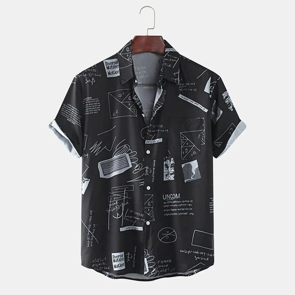 

Casual Hawaiian Shirt Lapel Pocket Shirt Graffiti Print Single-breasted Shirt