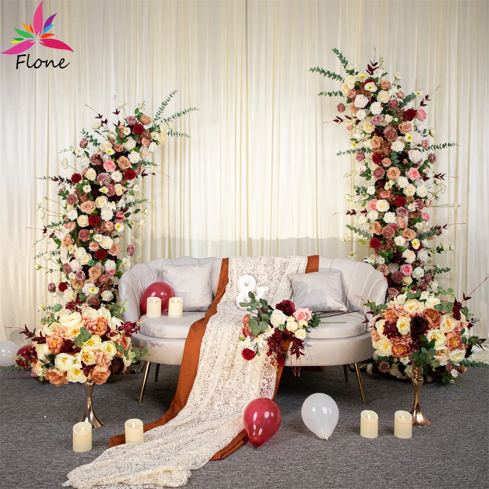 

1.8m Fake Wedding Background Decoration Flowers Row Deep Red Rose Peony Floral Arrangement Party Event Backdrop Deco Props