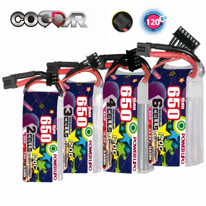 

CODDAR 6S 22.8V HV 3S 2S Lipo 4S Battery 650mAh Racing Drone 120C 15.2V 11.4V 7.6V For FPV RC Quadcopter Aircraft XT30 Plug
