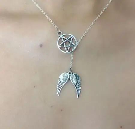 Винтажное серебряное ожерелье с подвеской в виде пентаграммы с рисунком ангела, женская бижутерия, ожерелье до ключиц