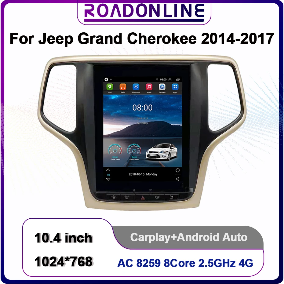 10.4Inch Car Android 10 Player For Jeep Grand Cherokee 2014-2017 Radio Multimedia Video GPS CarPlay Android Auto For Tesla Style