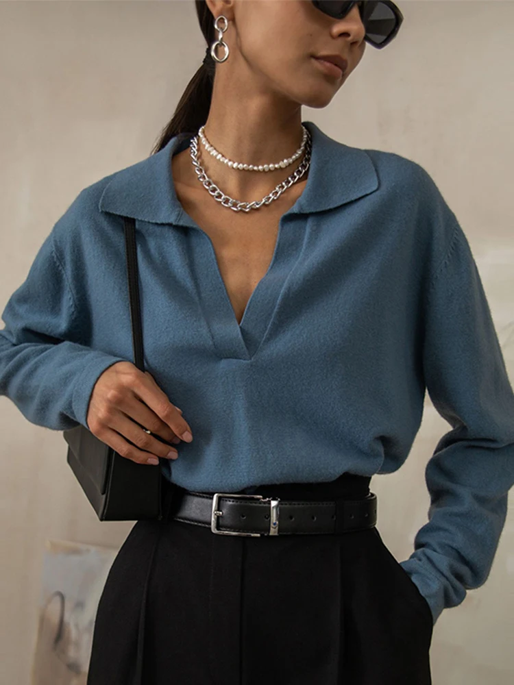 

Casual Women Knitted Sweater Pullover Basic V Neck Long Sleeve Slim Fit T-shirt Female Autumn Winter Jumpers Y2K Lady Clothes