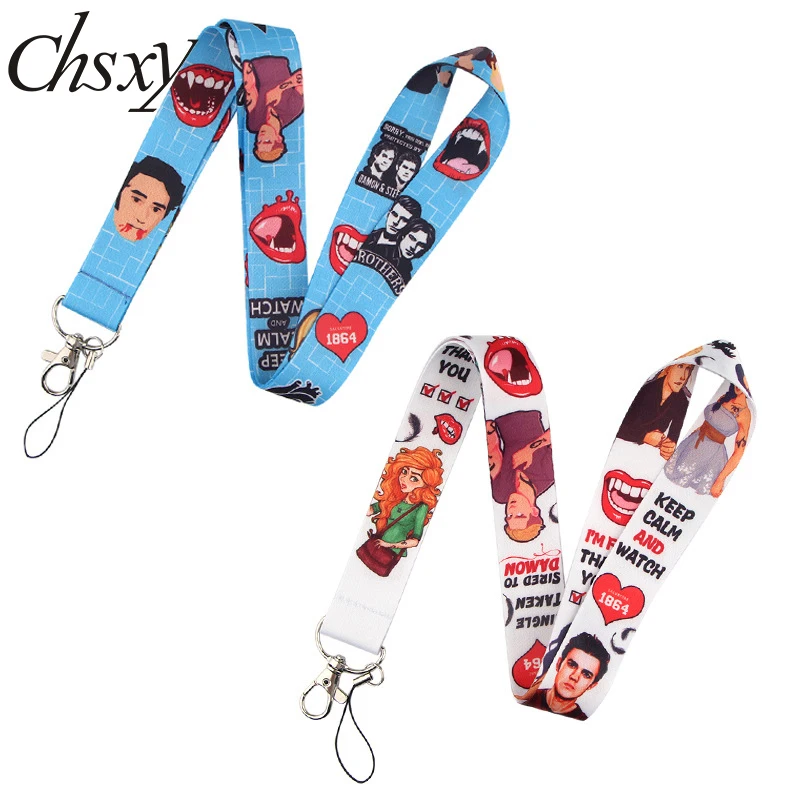 

The Vampire Diaries Lanyard Keychain Movie Elena Stefan Figure Hanging Rope Neck Straps Keyrings Phone Accessories Jewelry Gift