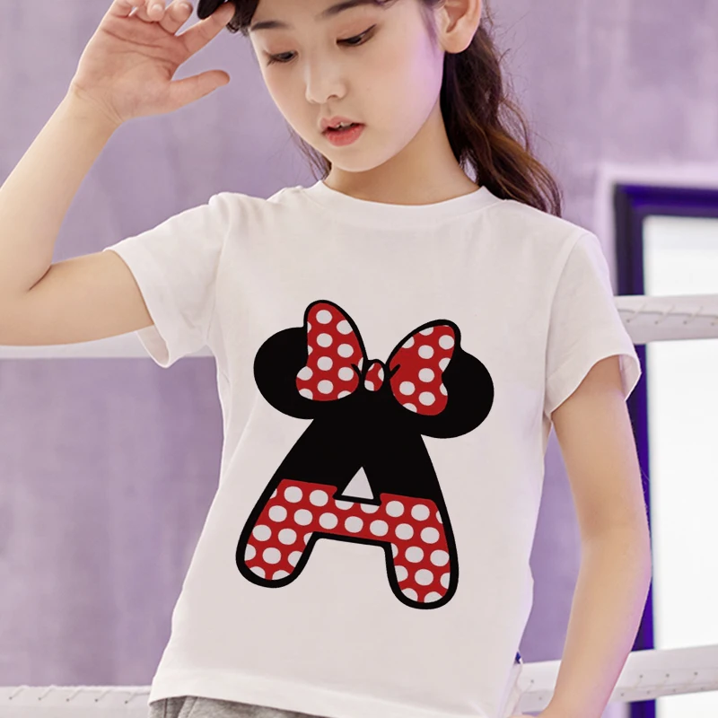 

Модная летняя розовая и белая футболка для мальчиков из мультфильма «Микки и Минни», с надписью «Disney», детская одежда для девочек от 2 до 7 ле...