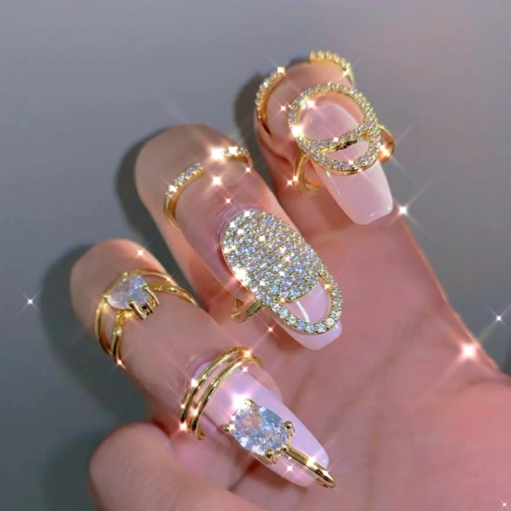 

shiny Nail Rings for Womens Rhinestone Aesthetic Sweet Adjustable gem Fingernail Ring Y2k retro Jewelry Accessories party Gift