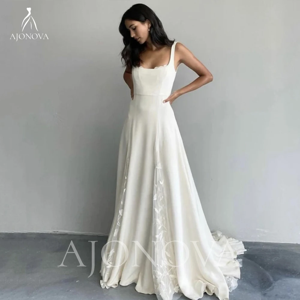 

Белое шифоновое свадебное платье, женское платье с квадратным вырезом, на бретельках, свадебные платья для невесты, элегантное платье для церкви, 2024