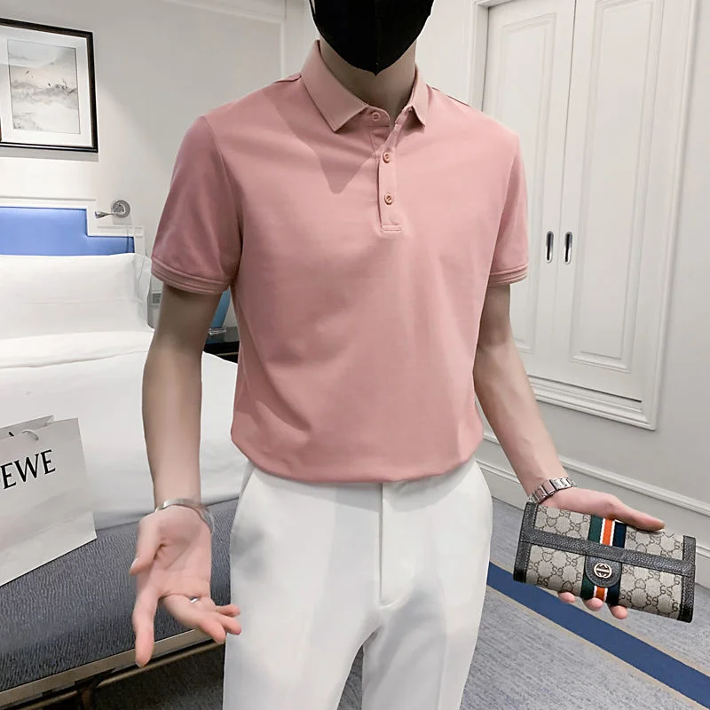 

Мужская хлопковая футболка с коротким рукавом, с воротником с отложным воротником