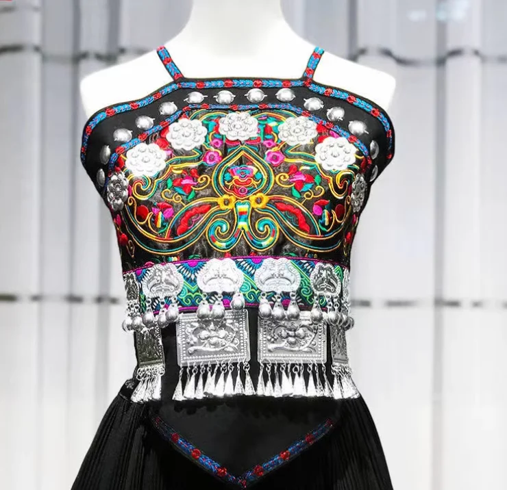 Китайский Hmong этнический нагрудный вышитый жилет с вышивкой в стиле ретро