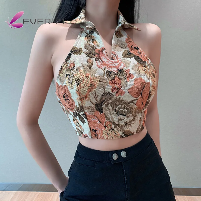 

Fashion Vintage Embroidery Vest Women Sexy Tied Bandage Backless Exposed Navel Slim Fit Camisole Fashion Streetwear Camis