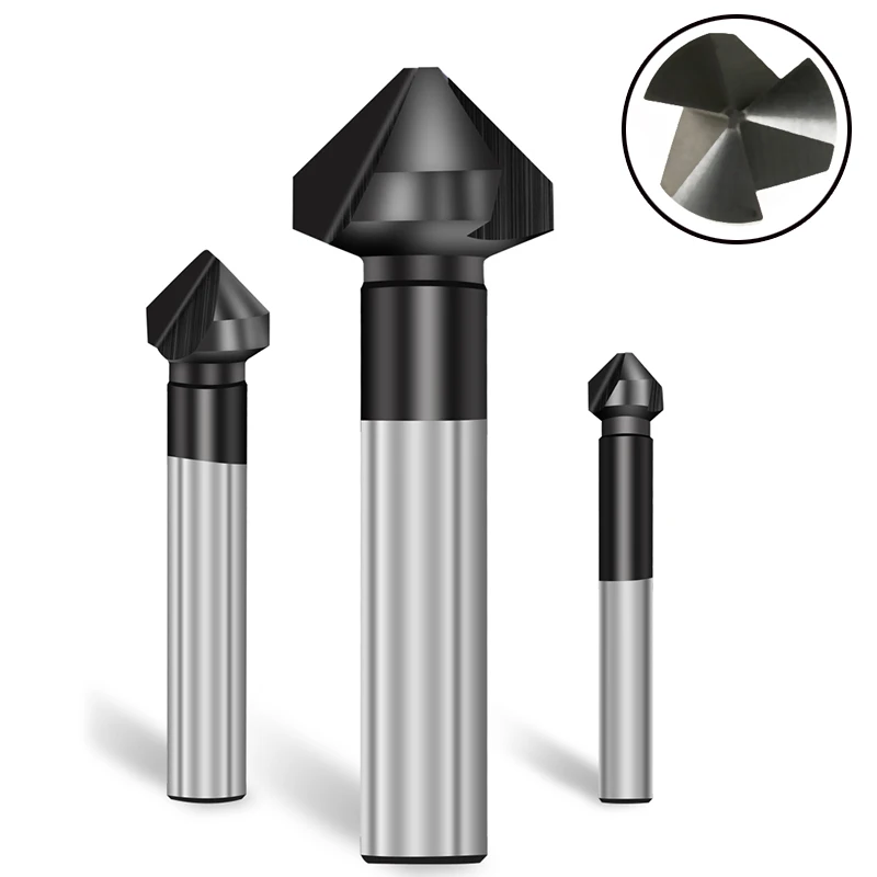 90 Degree M35 Cobalt TiAlN Coated Chamfer Countersink Drill Bit 3 Flutes Deburring Stainless Steel Reaming Chamfering Cutter