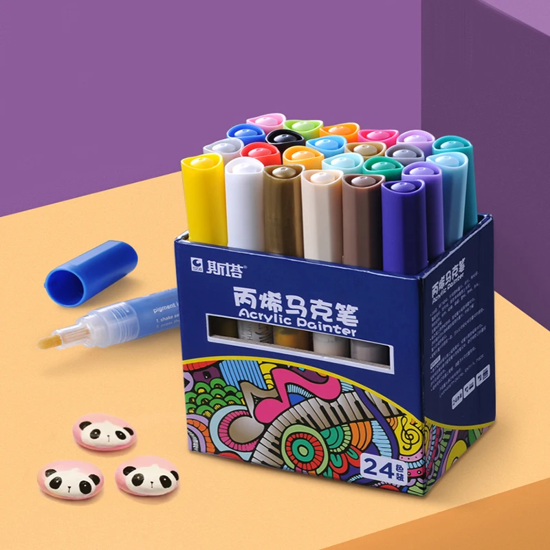 STA 12/24 Colors/set Acrylic Marker Pen Permanent Painting For Body Ceramic Rock Glass Porcelain Mug Wood Fabric Canvas Drawing