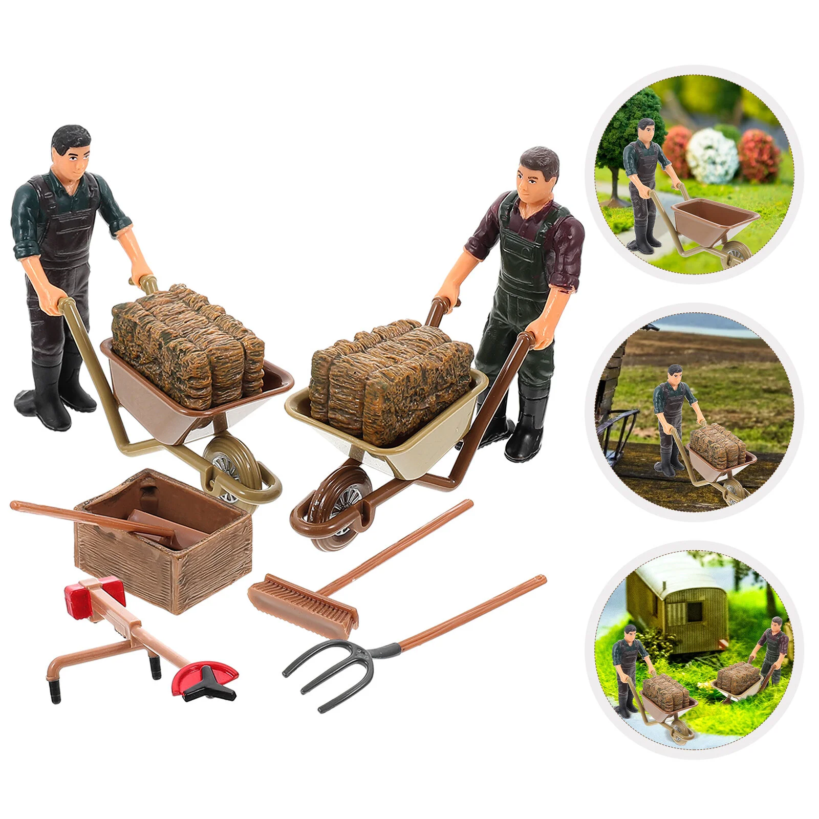 

Farmer Character Model Landscaping Decor Mini Animal Figurines Miniature Accessories Plastic Tools Tiny Desktop Statue Dolls