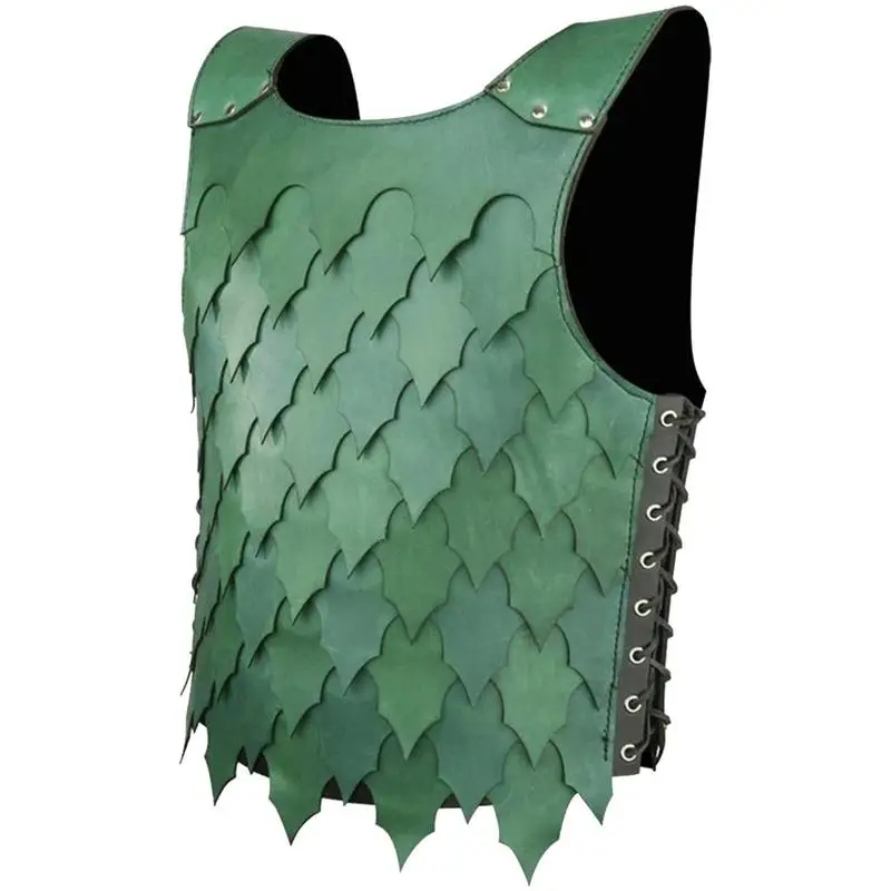 

Medieval Fantasy Leather Scale Vest Armor Larp Elf Knight Warrior Cosplay Costume Green Jerkin Tabard Men Cuirass Outfit Doublet