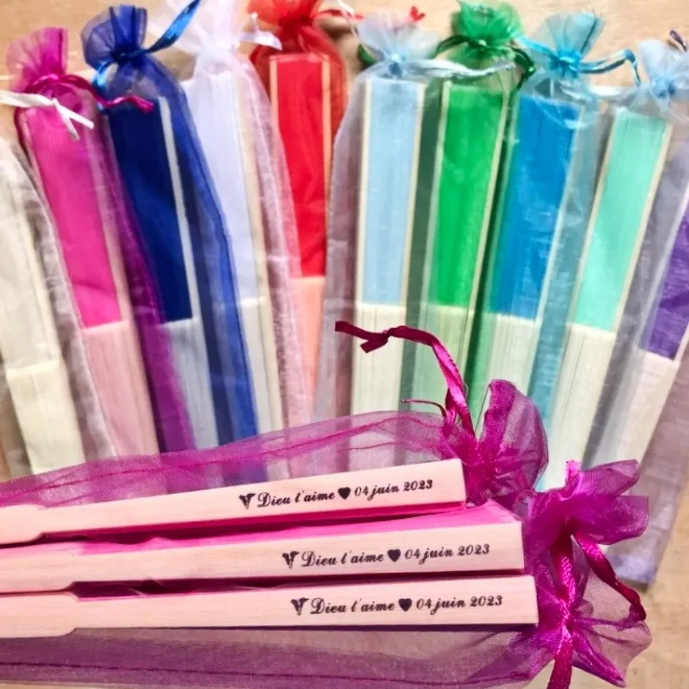 

24pcs Personalized Engraved Folding Hand Fan Wedding Gifts for Guests Custom Logo Fold Fan Birthday Party Gifts with Organza Bag